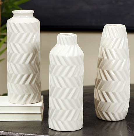 SET FLOREROS X3 CHEVRON CERAMICA BLANCO U46234