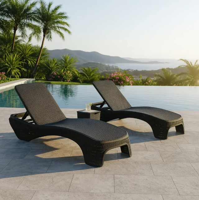 SET REPOSERAS GARDEN LIFE DUBAI X2 V7603 + MESA CAPRI NEGRA
