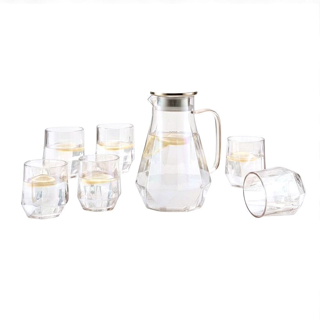 SET JARRA + 6 VASOS 350 ML VIDRIO PERLADO C6468