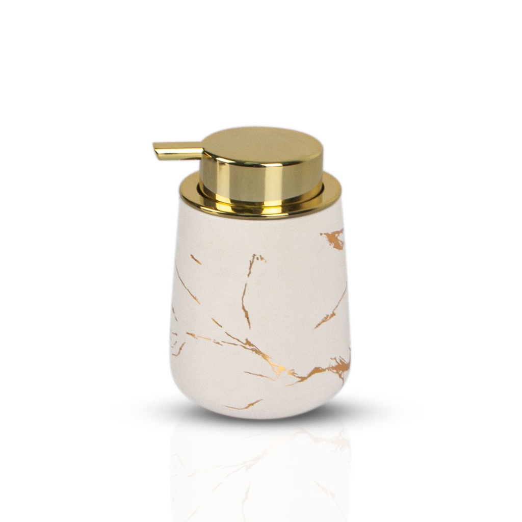 DISPENSER DE JABON LIQUIDO MARMOLADO BLANCO Y DORADO B4667B