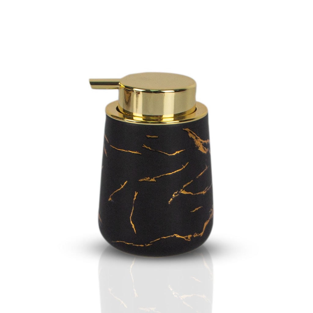 DISPENSER DE JABON LIQUIDO MARMOLADO NEGRO Y DORADO B4667N