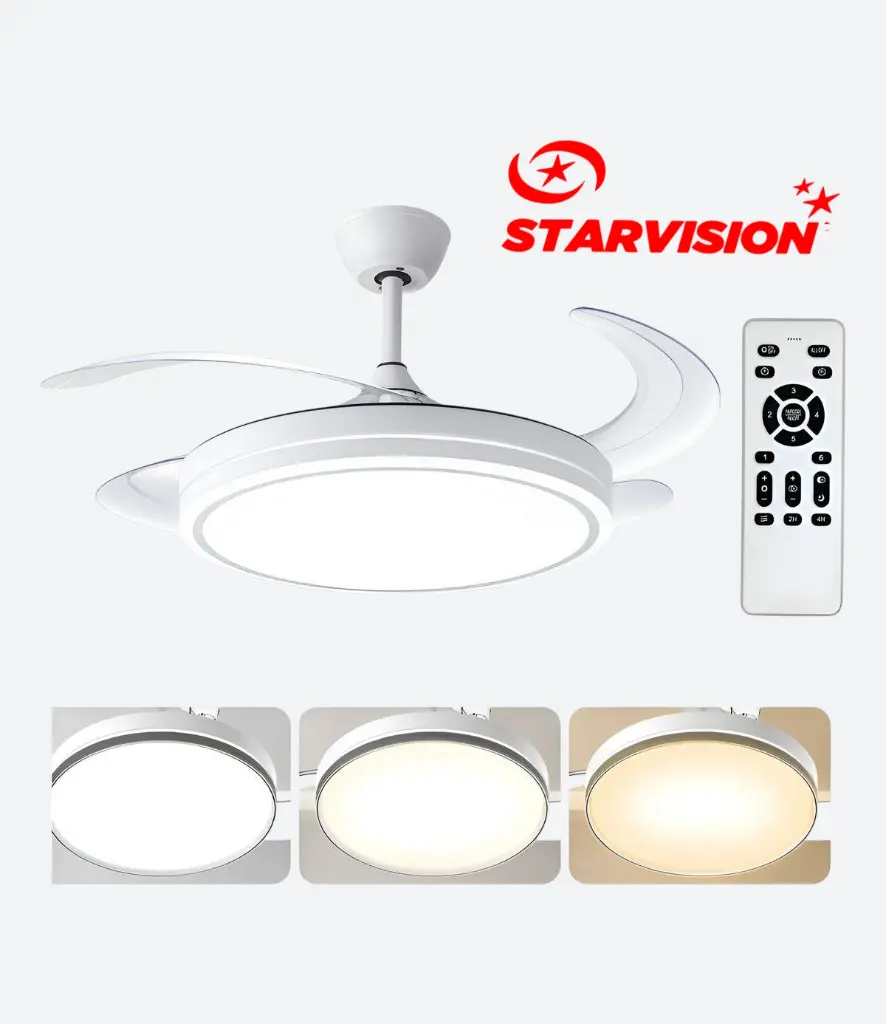 VENTILADOR STARVISION F-1112 RETRACTIL LUZ LED 