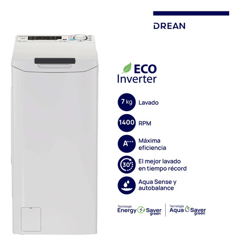 LAVARROPAS DREAN 7KG LTDRI0714PB0 SUPERIOR BLANCO