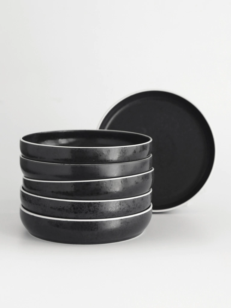 SET X6 PLATOS HONDO ASTER GRANITO NEGRO 22.5 CM 100740