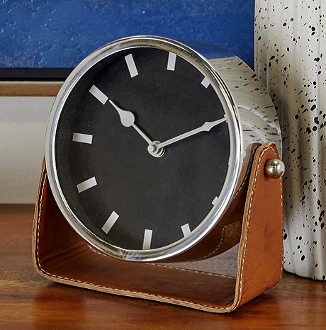 RELOJ DE MESA ACERO INOX/CUERO U99225