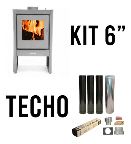ESTUFA A LEÑA TROMEN CHALTEN 9000 + KIT TECHO TROMEN 6" ENLOZADO 05-000-225