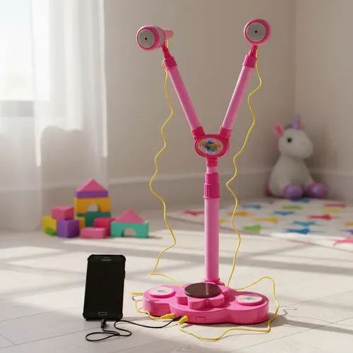 MICROFONO DE PIE DOBLE ZIPPY MP3 AJUSTABLE ROSA
