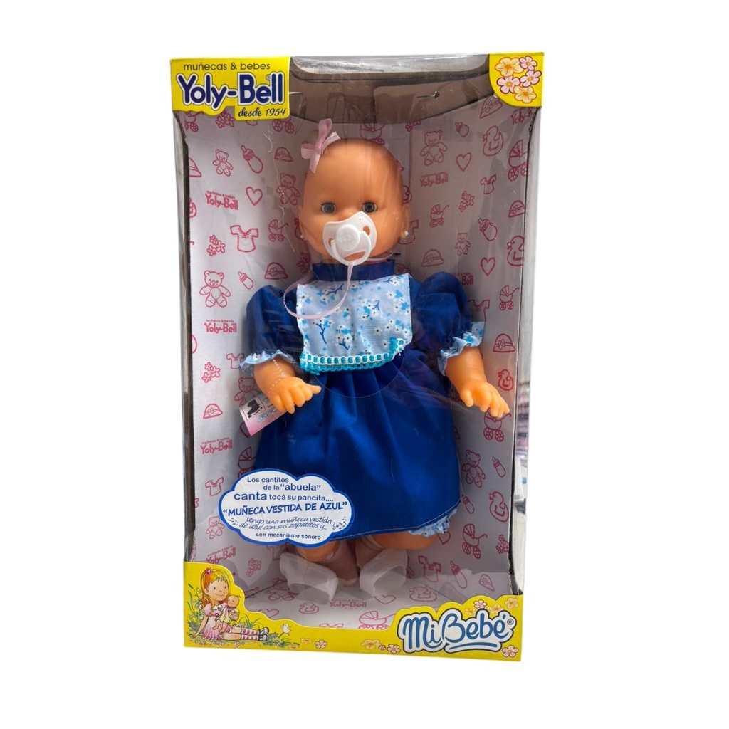 BEBE YOLI BELL CANTA MUÑECA VESTIDA DE AZUL 1114