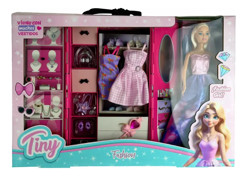 MUÑECA TINY FASHION CON VESTIDOR Y ACCESORIOS 7562