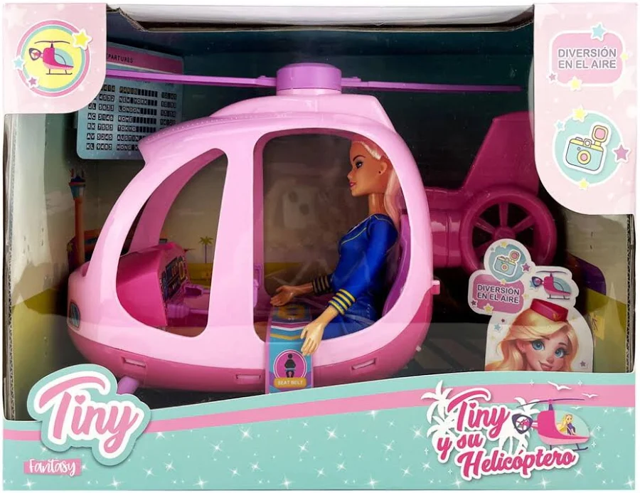 MUÑECA TINY CON SU HELICOPTERO ROSA 5038