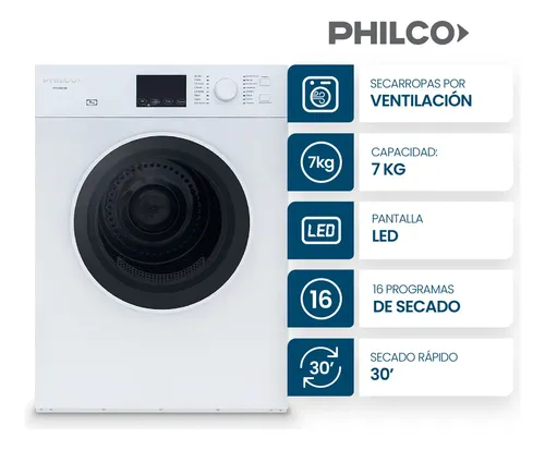 [57462061] SECARROPAS PHILCO PHSA072B 7KG POR VENTILACION BLANCO 