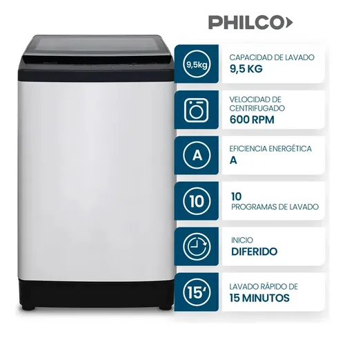 [57462052] LAVARROPAS PHILCO PHCS1402B2 9.5 KG CARGA SUPERIOR BLANCO 