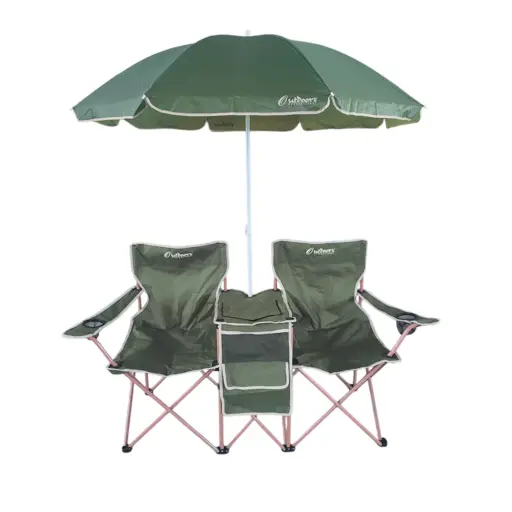 [16076009] SET DE 2 SILLAS CON COOLER Y SOMBRILLA TANDEM VERDE