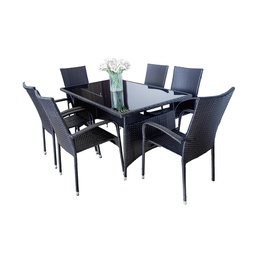 [14076108] JUEGO DE MESA 1.50X0.90 + 6 SILLAS MIAMI RATTAN GRIS AM