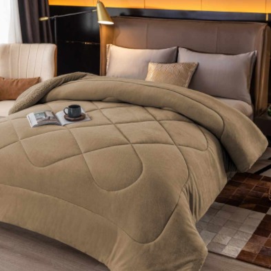 [12141042] EDREDON LAS CALAS FLANNEL CON CORDERITO MARRON KING EDREFLANKING
