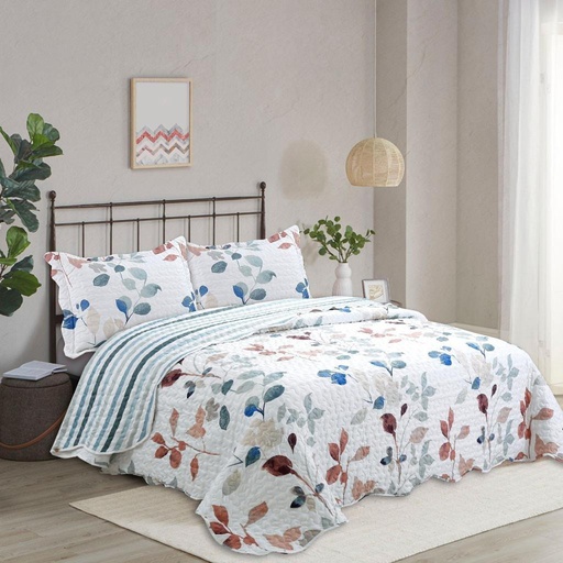 [12141056] CUBRECAMA AMARELO QUILT MICR 22,30 x 2,50 MTS FLORES AZUL Y ROJA 13025