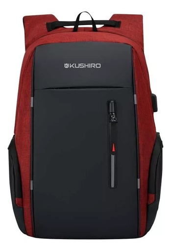 [33520020] MOCHILA KUSHIRO MUSB02 C/ PUERTO USB NEGRO ROJO