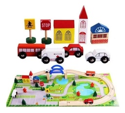 [34448089] AUTOPISTA DE AUTOS CUBETA 29 PIEZAS MADERA MT06516
