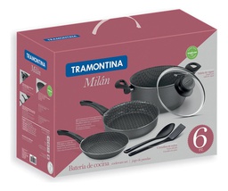 [11644059] BATERIA DE COCINA TRAMONTINA 20599/390 MILAN=PARIS 6 PZ DE ALUMINIO C/ANTIAD. NEGRA