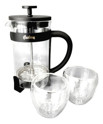 [11073014] SET CAFETERA DE EMBOLO HUDSON CMSET80 C/2 VASOS TERMICOS NEGRA