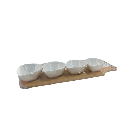 [11111022] COPETINERO PORCELANA X4 C/BANDEJA BAMBU 4769