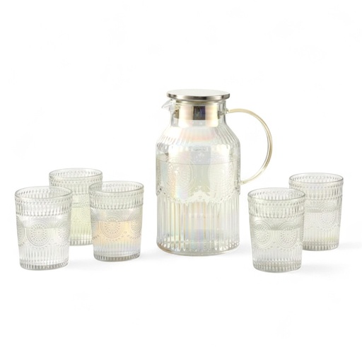 [11141026] SET JARRA + 6 VASOS 350 ML VIDRIO PERLADO