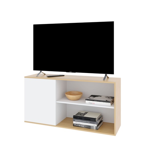 [14076034] RACK TV DELOS 55" DVS02RNB 1 PUERTA ROBLE NATURAL BLANCO