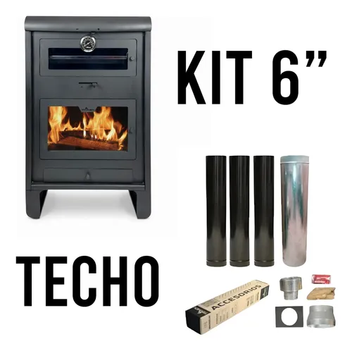 [53245038/53245020] ESTUFA A LEÑA TROMEN PEHUEN 18000 C/HORNO + KIT TECHO TROMEN 6" ENLOZADO 05-000-225